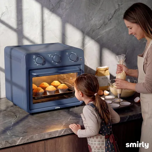 Miniatura 9 de SMIRLY Combo de horno tostador 6 en 1, encimera de horno de convección de 27 cuartos de galón, horno de 1800 W para tostar, asar, hornear, Azul