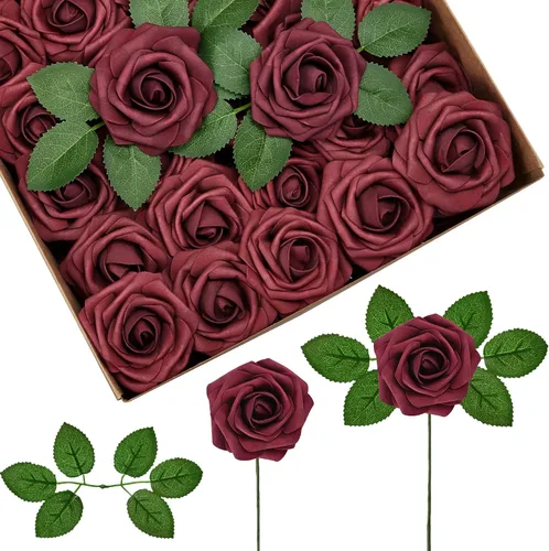 Miniatura 23 de InnoGear Flores artificiales, 100 rosas falsas de espuma blanca a granel con tallos para decoración, ramos de boda, centros de mesa, despedida