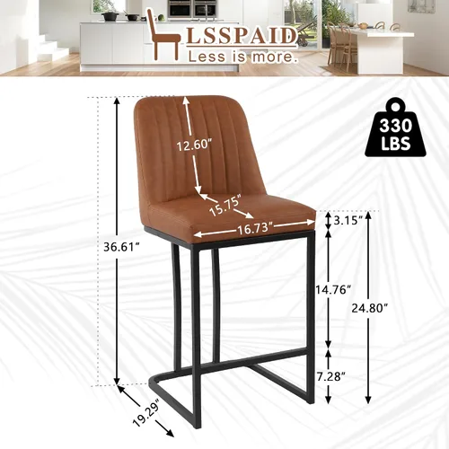 Miniatura 2 de LSSPAID Juego de 2 taburetes de bar de altura de mostrador, sillas de bar tapizadas modernas de poliuretano con respaldo y reposapiés, patas