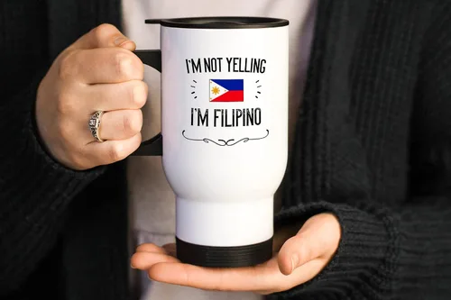 Miniatura 2 de Taza de viaje de 14 onzas con texto en inglés "I'm Not Yelling I'm Filipino" (14 onzas) de recuerdo del orgullo del orgullo y regalos del orgullo