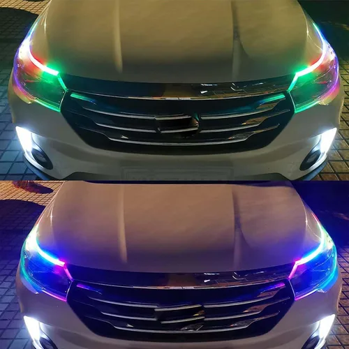 2 luces LED para exteriores de automóvil de 24 pulgadas, luces de circulación diurna multicolor, kits de luces flexibles RGB, tiras de luz