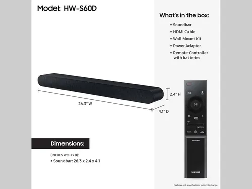 Miniatura 2 de Samsung Barra de sonido, Serie B (HW-B400F), 2.0 canales con woofer incorporado, mejora de voz y modo nocturno, expansión de sonido envolvente