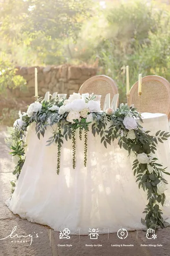 Miniatura 3 de Ling's moment Guirnalda de Flores de Primavera de 9 Pies para Decoraciones de Fondo - Flores de Arco de Boda, Eucalipto y Rosa, Guirnalda Floral