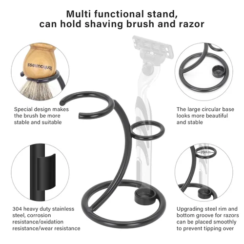 Miniatura 3 de Kit de brochas de afeitar para hombres, 4 en 1, incluye cepillo de afeitar de pelo de tejón, cuenco de madera, soporte de afeitado de acero 4 en 1