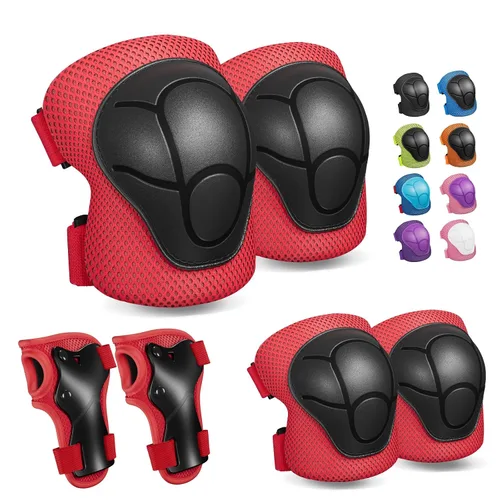 Miniatura 8 de Rodilleras para niños, rodilleras y coderas, conjunto de equipo de protección para niños y niñas con protectores de muñeca 3 en 1 para patinaje, Azul