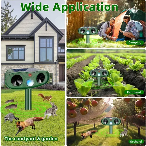 Miniatura 7 de Repelente solar ultrasónico de animales, dispositivos repelentes de ciervos para exteriores, paquete de 4 repelentes de gatos al aire libre