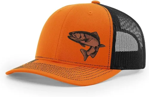 Miniatura 50 de Sombrero de pesca de trucha con parche de cuero grabado láser Richardson 112 Snapback Trucker Cap