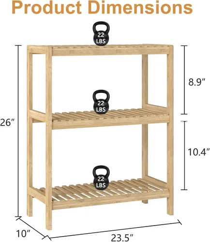 Miniatura 3 de kinbor Estante de bambú multifuncional para baño, cocina, sala de estar, soporte para plantas y flores, estante de almacenamiento (3 niveles)