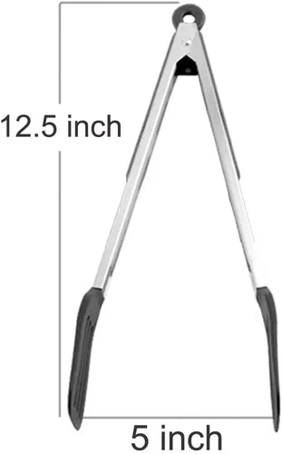 Miniatura 2 de Pinzas para servir de silicona de acero inoxidable de 12 pulgadas con mango de bloqueo (negro)