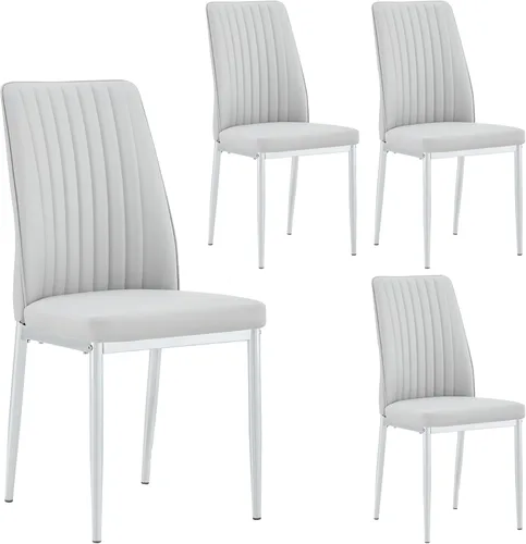 Miniatura 13 de Sillas de Metal Negro, Juego de 4 Sillas de Comedor Modernas con Cuero Sintético PU y Patas Cromadas de Alto Respaldo para Comedor, Cocina, Sala