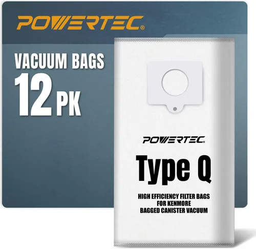 POWERTEC 53292 Bolsas de vacío tipo Q para Kenmore 12PK, bolsas de polvo de repuesto para aspiradoras de recipiente 81615, 81214, 81414, 81714,