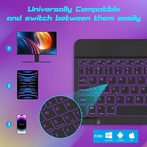 Miniatura 7 de DTTO Teclado Bluetooth, teclado inalámbrico recargable y funda de cuero de alta calidad con correa de mano incorporada para Samsung Galaxy Tab A8