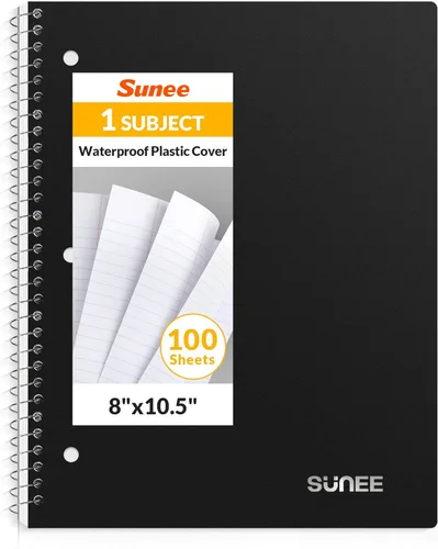SUNEE Cuaderno de espiral, 1 materia, papel rayado universitario, 8 x 10-1/2 pulgadas, 100 hojas por cuaderno, papel perforado de 3 agujeros,