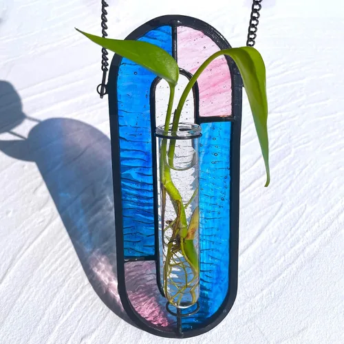 Miniatura 11 de LITMIND Estación de Propagación de Plantas de Vidrio Emplomado, Maceta Terrario Hidropónico Colgante con 2 Tubos de Vidrio - Perfecto