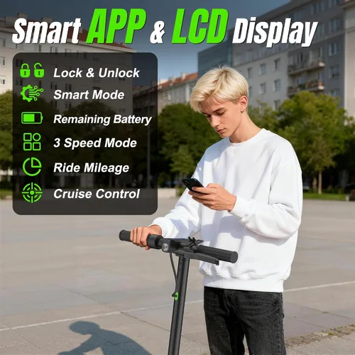 Miniatura 3 de Electric Scooter,350/500W Powerful Motor,15-28 Miles Long Range,Dual Braking System,19/22 Mph Speed,8.5/10" Foldable E Scooter with Solid Tires