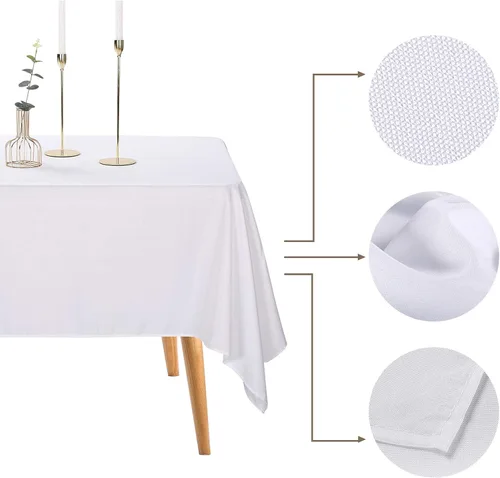 Miniatura 4 de Ascoza Paquete de 2 manteles rectangulares blancos de 60 x 84 pulgadas, tela de poliéster de 4 pies, para bodas, banquetes, restaurantes y fiestas
