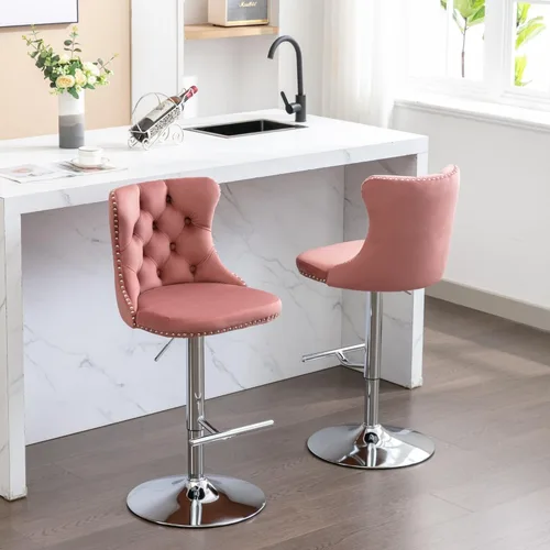 Miniatura 223 de Aoowow Juego de 2 taburetes de bar giratorios, taburetes de bar ajustables con respaldo de terciopelo copetudo, sillas de bar modernas tapizadas