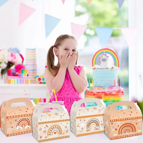 Miniatura 5 de MIKIMIQI 12 piezas de decoraciones de fiesta de arcoíris bohemio, cajas de regalos de fiesta de cumpleaños y baby shower, bolsas de regalo