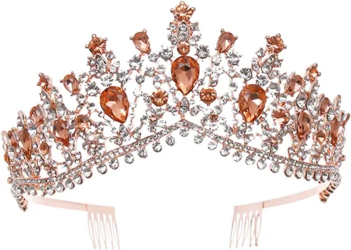 Miniatura 8 de Tiaras doradas de cristal para boda, corona de reina barroca con peine