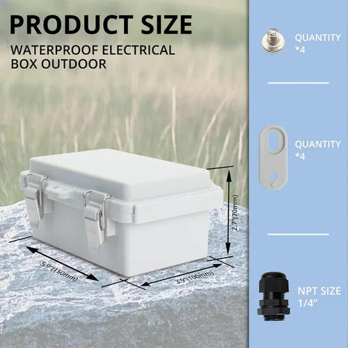 Miniatura 2 de MAKERELE Caja eléctrica impermeable pequeña al aire libre IP67 ABS caja de plástico con placa de montaje, cubierta gris con bisagras, soporte