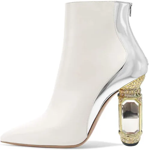 Miniatura 162 de FSJ Botas de tacón alto con punta puntiaguda para mujer, con tacón alto, con cremallera lateral brillante, estilo casual, para uso diario, zapatos