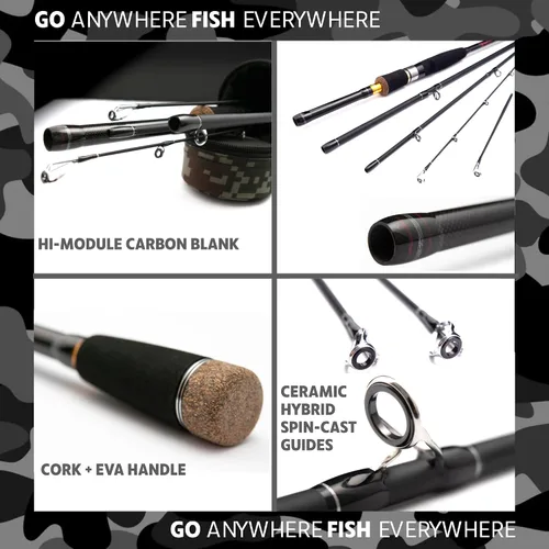Miniatura 5 de Rigged and Ready Predator Series Spin & Baitcast Travel Fishing Rods. Unique Spin Cast Micro Trigger. Compact Hi-Carbon Rods. 4 Rod Sections, 2