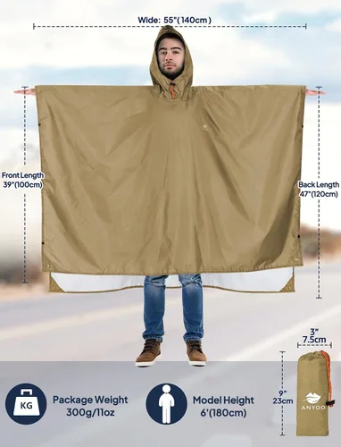 Miniatura 112 de ANYOO Poncho de lluvia con capucha para adultos, impermeable, ligero, para hombres y mujeres, chaqueta de lluvia reutilizable para emergencias al