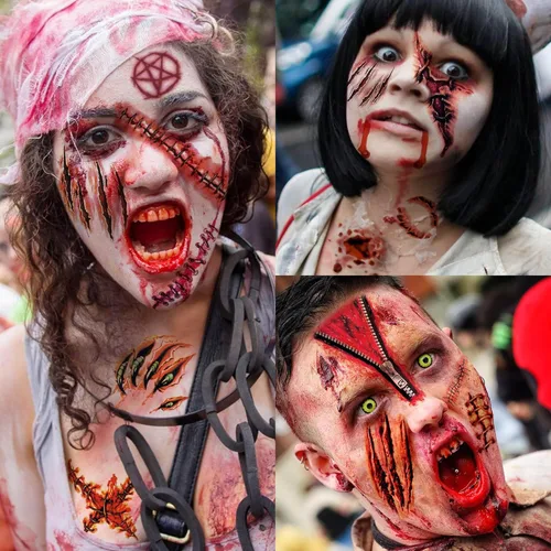Miniatura 9 de 5 hojas de tatuajes temporales de Halloween HQ para mujeres, hombres y adultos, tatuajes de manos de cara de Joker, kit de maquillaje de Halloween