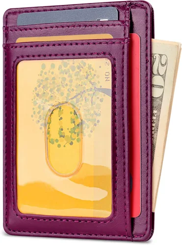 Miniatura 2 de Buffway - Billetera delgada minimalista de cuero con protección RFID para hombre y mujer