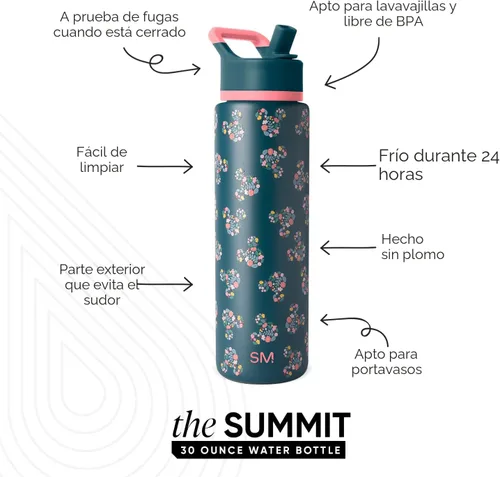 Miniatura 2 de Simple Modern Summit - Botella de agua con tapa con pajilla, vaso aislado de acero inoxidable a prueba de fugas de Disney de 30 onzas, regalos