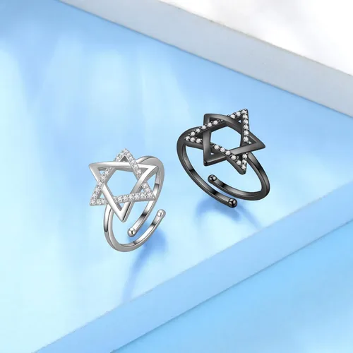Miniatura 15 de Jewmon Anillo de plata de ley con estrella de David para mujer – Anillo ajustable Magen David – Amuleto Wicca – Regalos judíos