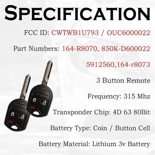 Miniatura 3 de SUPALAND Llavero de repuesto para Ford F-150/F150 2004-2014 F-250/F250 F-350/F350 Super Duty 2004-2016 Edge Flex Explorer Escape CWTWB1U793 Control