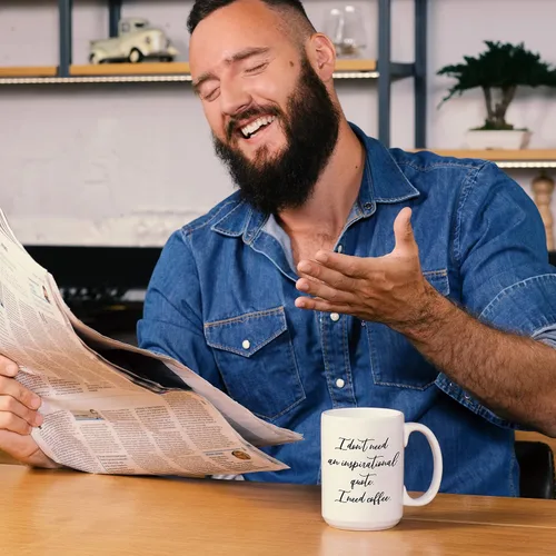 Miniatura 5 de Taza de café "I Need Coffee"; taza de cerámica blanca fresca de 15 onzas con un divertido eslogan; gran regalo único de cumpleaños o novedad