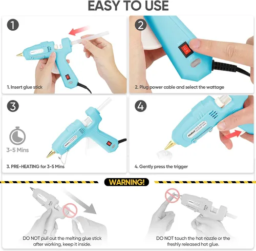 Miniatura 6 de Pistola de pegamento caliente de tamaño completo ROMECH con alimentación dual de 60/100 W y 21 barras de pegamento caliente (7/16"), pistola de Cian