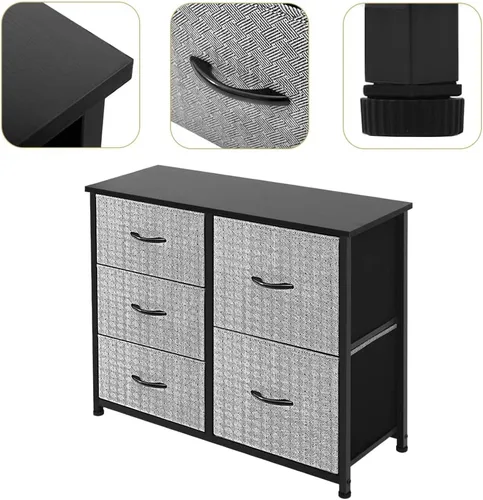 Miniatura 5 de Mueble de almacenamiento para tocador, grande, organizador de pie para dormitorio, oficina, sala de estar y armario, 5 cajones extraíbles de tela