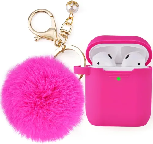 Miniatura 10 de Filoto Compatible con Funda para Airpod 2 y 1, Linda Funda Protectora de Silicona Accesorios Fundas/Llavero/Pompón, Mejor Regalo para Niñas y Negro