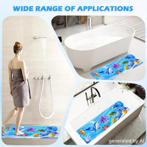 Miniatura 6 de Tapete de baño antideslizante para niños, tapete de baño antideslizante para niños de 40 x 16 pulgadas de largo para bañera con ventosas seguras