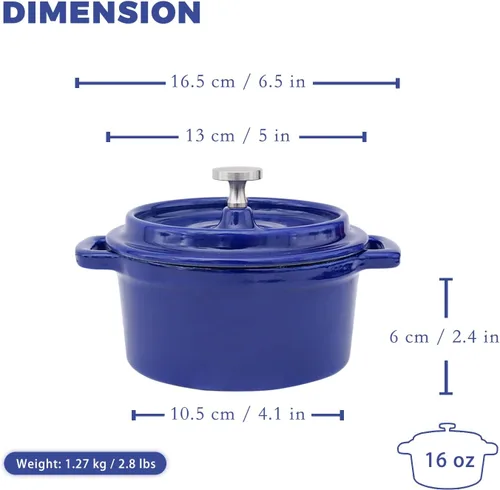 Miniatura 3 de Flavehc Mini Cocotte - Mini Horno Holandés de 16 oz, 0.5 qt. Asador de Ajo de Hierro Fundido para Horno, Olla para Ajo Confitado, Moldes con Tapas
