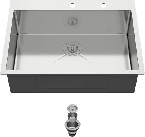 Miniatura 10 de Fregadero de cocina negro de 30 pulgadas empotrado - Fregadero de acero inoxidable 304 de 30x18x9, fregadero de un solo tazón negro de calibre 18