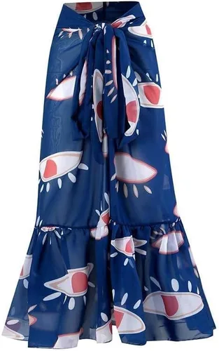 Miniatura 4 de Traje de baño para mujer, conjunto de bikini sexy de una pieza con traje de baño estampado y falda larga