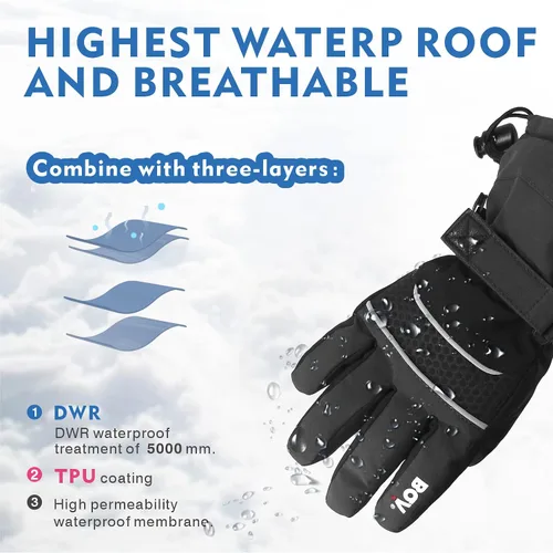 Miniatura 3 de BQA Guantes de esquí para niños, impermeables, para invierno, clima frío, snowboard, nieve, guantes cálidos para niños y niñas