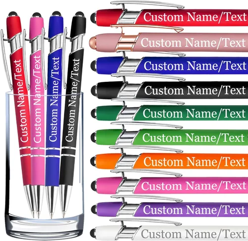 Bolígrafos personalizados con nombre, paquete de 10 bolígrafos personalizados a granel, bolígrafo de tinta negra grabada con punta de lápiz óptico