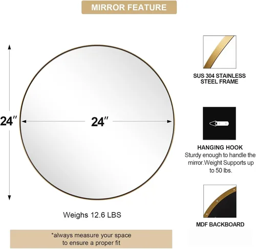 Miniatura 2 de ANDY STAR - Espejo de pared para baño con marco de metal de acero inoxidable Dorado