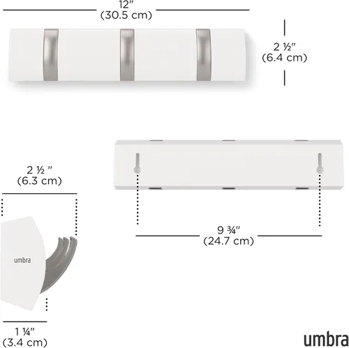 Miniatura 3 de Umbra Flip - Perchero de pared con 3 ganchos Blanco/Níquel