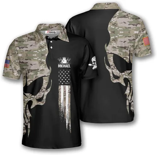 PRIMESTY Camisas de bolos personalizadas para hombres, camisetas patrióticas de bolos con bandera estadounidense, polos de bolos personalizados