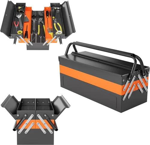 Goplus Caja de herramientas de metal de 22 pulgadas, 3 capas y 5 bandejas, organizador de herramientas plegable portátil con asa y agujero de