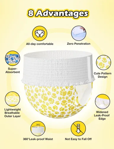 Miniatura 7 de Dono Pañales para perros hembra con cintura elástica - 24 unidades, pañales desechables de envoltura completa para cachorros en período de calor