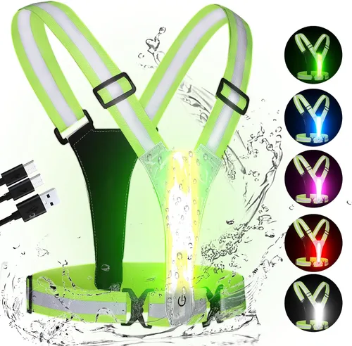 Chaleco Reflectante LED de Alta Visibilidad, Chaleco Reflectante para Correr, 5 Colores de Luces Recargables, Chalecos de Seguridad para Caminar,