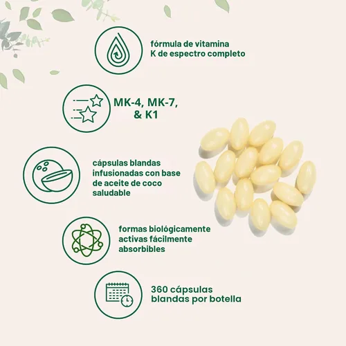 Miniatura 3 de Micro Ingredients Complejo súper vitamina K (K2 MK7 + MK4 y K1), cápsulas blandas de aceite de coco 360 Vitaminas K de fácil absorción, complejo