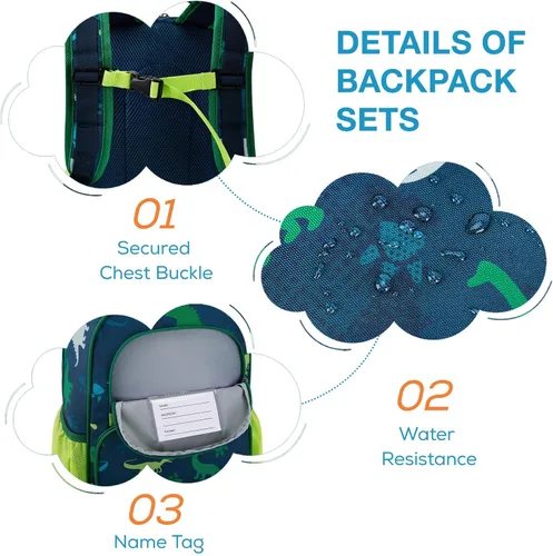 Miniatura 5 de Mommore - Juego de mochila para niños, mochila escolar ligera para niños, bolsa de libros primaria para estudiantes con correa para el pecho, 3